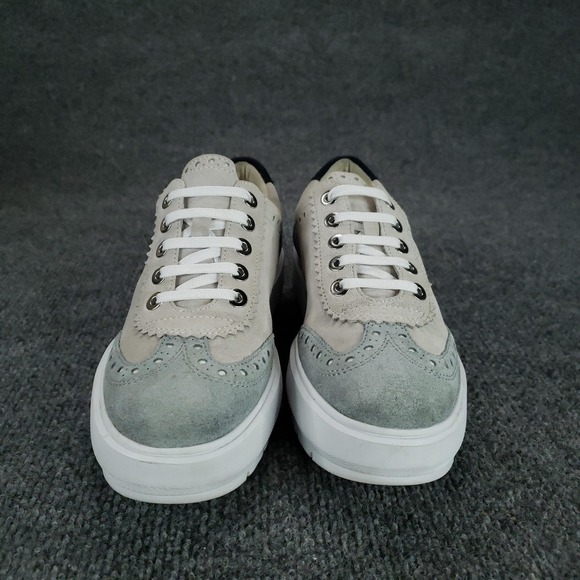 Geox Respira Shoes Womens Size 10 Beige Blue Suede Leather Platform‎ Brogue - Picture 2 of 15